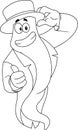 Outlined Smiling Halloween Ghost Cartoon Character Showing Thumbs Up