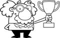Outlined Smiling Science Professor Cartoon Character Holding A Big Cup