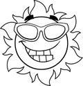 Outlined Smiling Sun Cartoon Character With Sunglasses Royalty Free Stock Photo