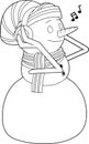 Outlined Snowman Cartoon Character With Headphones Listening to Music