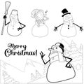 Outlined Snowman Cartoon Characters. Vector Hand Drawn Collection Set Royalty Free Stock Photo