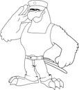 Outlined Strong Eagle Soldier Cartoon Character Salute