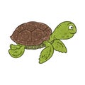 Outlined and textured illustration of cartoon sea turtle