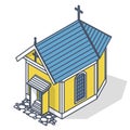 Outlined vector Christian small church, isometric perspective, isolated on white background Royalty Free Stock Photo