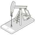 Outlined vector oil extraction pump in mobile phone in isometric perspective.