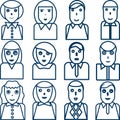 Outlined vector portraits of office workers vector illustration