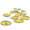 Outlined vector water lilies floating on surface. Yellow lowpoly waterlily