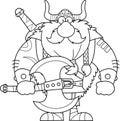 Outlined Viking Cartoon Character Holding A Big Axe Royalty Free Stock Photo