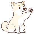 Outlined white Shiba Inu waving hand sitting