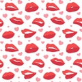 Colorful repetitive pattern background of love and relationship, Valentine\'s day related lips and kisses. Royalty Free Stock Photo