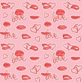 Colorful repetitive pattern background of love and relationship, Valentine\'s day related lips and kisses. Royalty Free Stock Photo