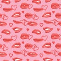 Colorful repetitive pattern background of love and relationship, Valentine\'s day related lips and kisses. Royalty Free Stock Photo