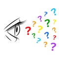 Outlines of human eye and plenty of red question marks Royalty Free Stock Photo
