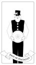 Outlines Page or knave of pentacles with top hat holding a golden shield. Royalty Free Stock Photo
