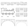 Line art of flat design vector train with wagons