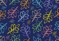 Outlines of twig of ash tree leaves on dark blue background, seamless pattern. Vector illustration Royalty Free Stock Photo