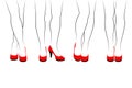 Outlines of woman`s legs in different poses with big-heeled red shoes