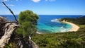 outlook of aqua water at neds beach from a hill on lord howe island