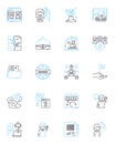 Outlying station linear icons set. Remote, Isolated, Rural, Distant, Periphery, Faraway, Frontier line vector and