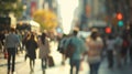 An outoffocus shot of a busy sidewalk capturing the blur of people and activities as they go about their day in a