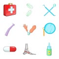Outpatient treatment icons set, cartoon style