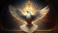 The outpouring of the Holy Spirit and the dawn of golden light: symbols of Easter, the Eucharist and the dove.