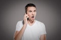 outraged face expression of man on the phone while calling and look to side and show his annoyed feelings and emotion Royalty Free Stock Photo