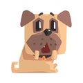 Outraged And Surprised Little Pet Pug Dog Puppy With Collar Emoji Cartoon Illustration