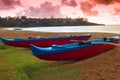 Outrigger Canoe on Sunrise on Kalapaki Beach Royalty Free Stock Photo