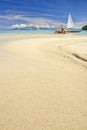 Outrigger canoes on sandy beach Royalty Free Stock Photo