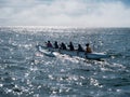 Outrigger team go out to practice, morning in Santa Cruz Royalty Free Stock Photo