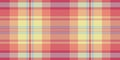 Outside background tartan vector, refresh seamless check textile. Lady pattern plaid texture fabric in red and yellow colors