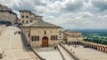 Outside the Basilica of San Francesco d`Assisi in Italy, panorama view of Assisi, the Umbria region, Italy Royalty Free Stock Photo