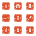 Outside bbq icons set, grunge style Royalty Free Stock Photo