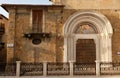 Outside wall of Sant`Agostino church in Cittaducale, Rieti, Italy