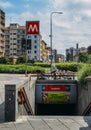 Outside entrance to Gambara metro station in Milan servicing the M1 line