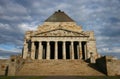 Classic and historic stone Shrine of Remembrance with portico on grand stairs in Melbourne, Victoria, Australia