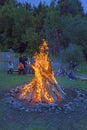 Outside fire in a camping base Royalty Free Stock Photo