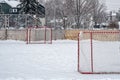 Hockey goals in outdoor rink