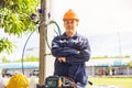 Outside, an ISP Internet Service Provider engineer stands near a fiber optic cross box