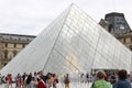 outside louvre in paris tourists