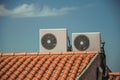 Outside part of air conditioning installation on rooftop Royalty Free Stock Photo