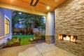 Outside Patio boasts gorgeous stone Fireplace Royalty Free Stock Photo