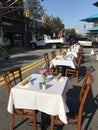 Outside Restaurant Seating, Tables and Chairs, Social Distancing, Coronavirus, COVID-19, Rutherford, NJ, USA Royalty Free Stock Photo