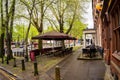 Open air dining chairs and tables outside Shiki Japanese restaurant in Norwich, Norfolk