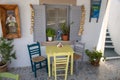 Typical Greek taverna for breakfast or lunch on the island of Santorini, Greece, in Oia. Royalty Free Stock Photo