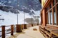 An outside view of the architecture of the Portillo Hotel and Resort with wood structures