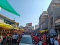 Outside view of Goddess Tulaja bhavani mata temple, crowd of devotees for visit in festival