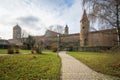 Outside view of medieval walls with Kleiner Stern and Spitalturm - Rothenburg ob der Tauber, Germany