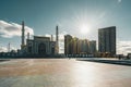 Outside view Mosque Hazrat Sultan in Astana capital of Kazakhstan on a clear day with sun blue sky